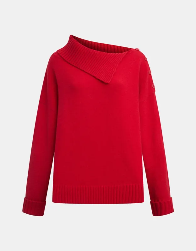 Asymmetrical Lapel Collar Button Side Holiday Sweater made by Urban Revivo
