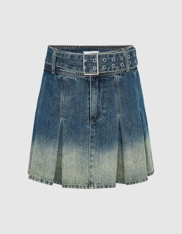 Pleated Mini Denim Skirt sold by Urban Revivo
