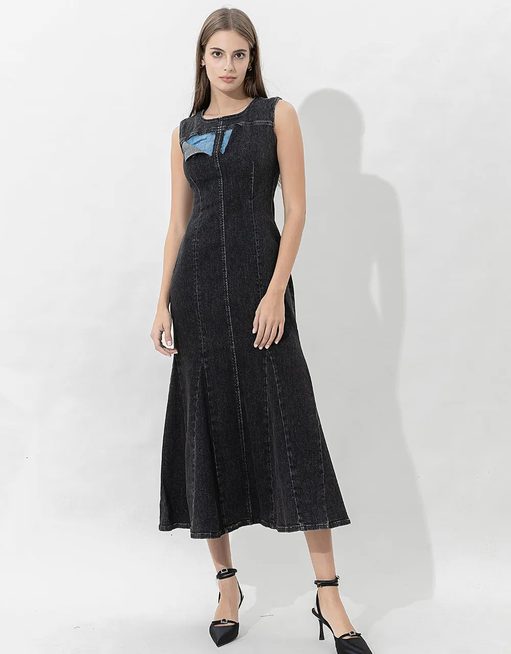Sleeveless U Neck Denim A-Line Dress sold by Urban Revivo