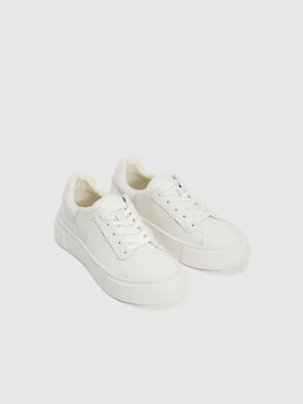 Vegan Leather Round Toe Sneakers sold by Urban Revivo