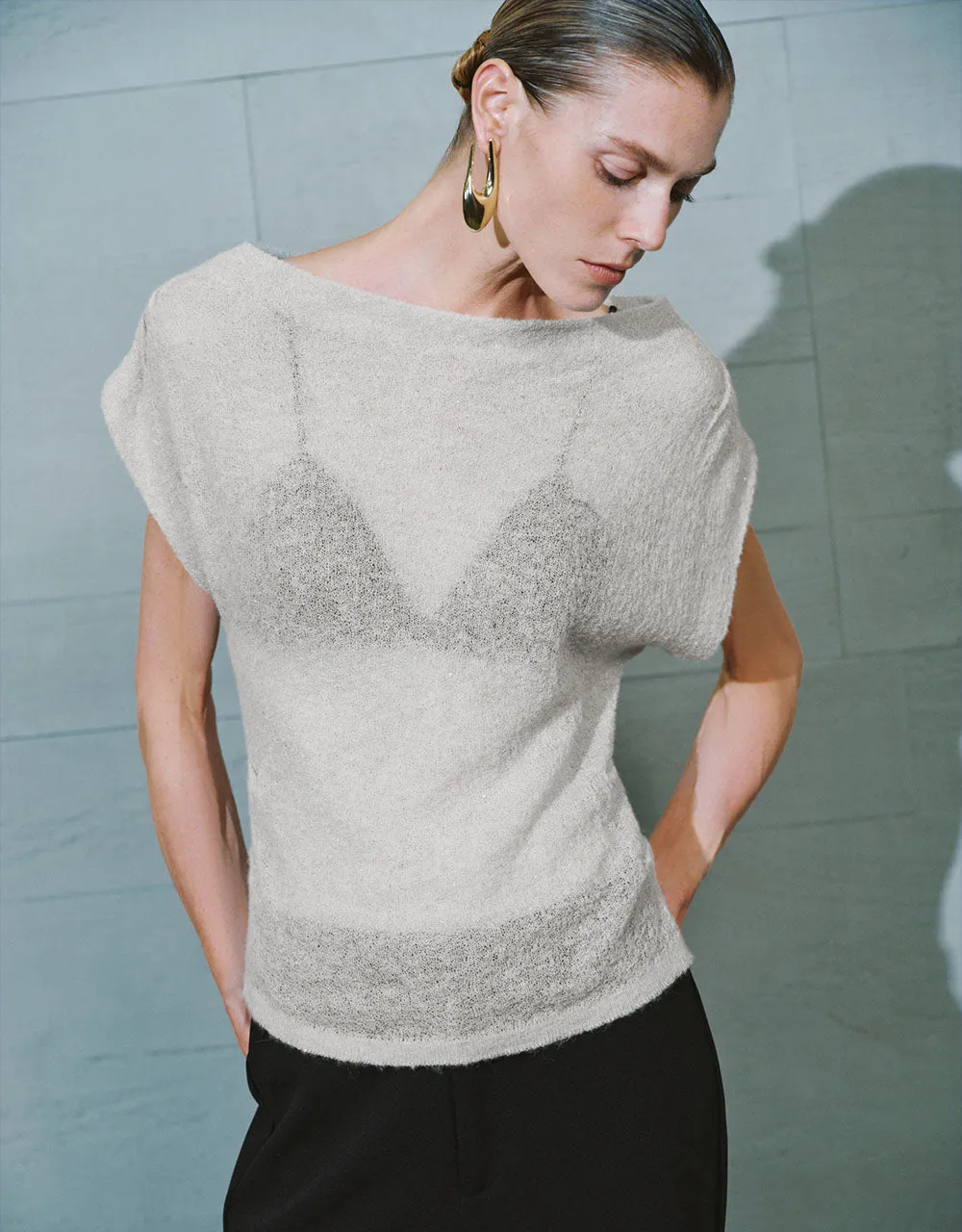 Crew Neck Sheer Knitted T-Shirt sold by Urban Revivo product image thumbnail 3