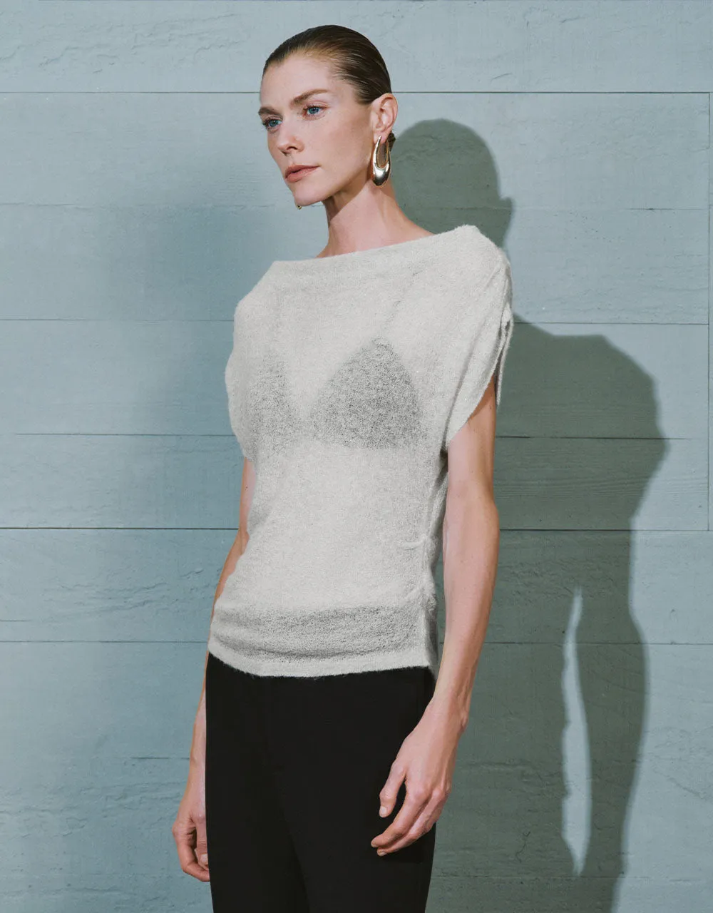Crew Neck Sheer Knitted T-Shirt sold by Urban Revivo