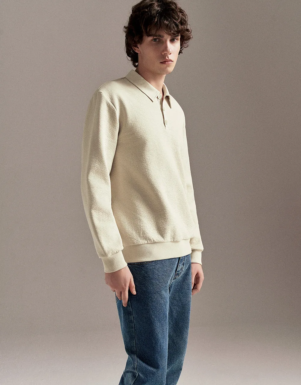 Textured Button Half Placket Polo Shirt sold by Urban Revivo product image thumbnail 3