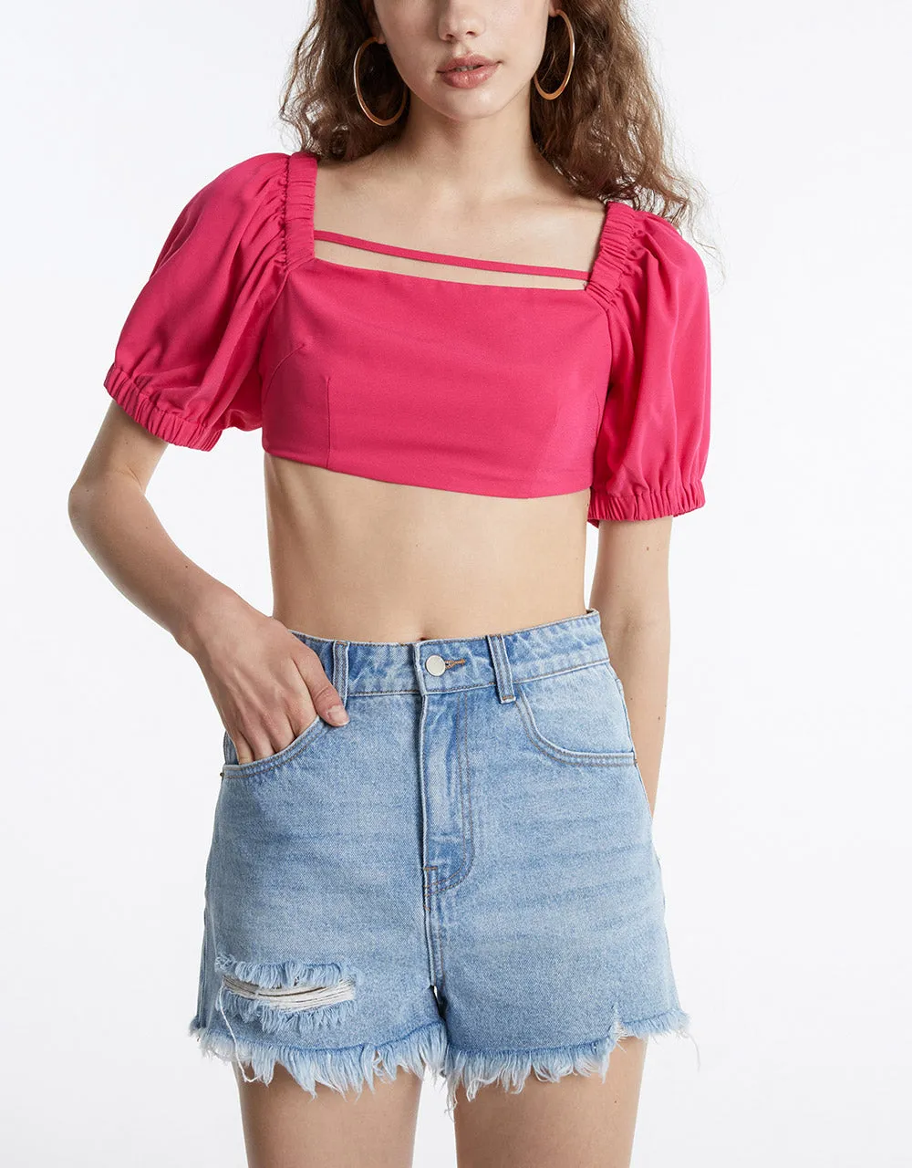Puff Sleeve Crop Top sold by Urban Revivo product image thumbnail 2