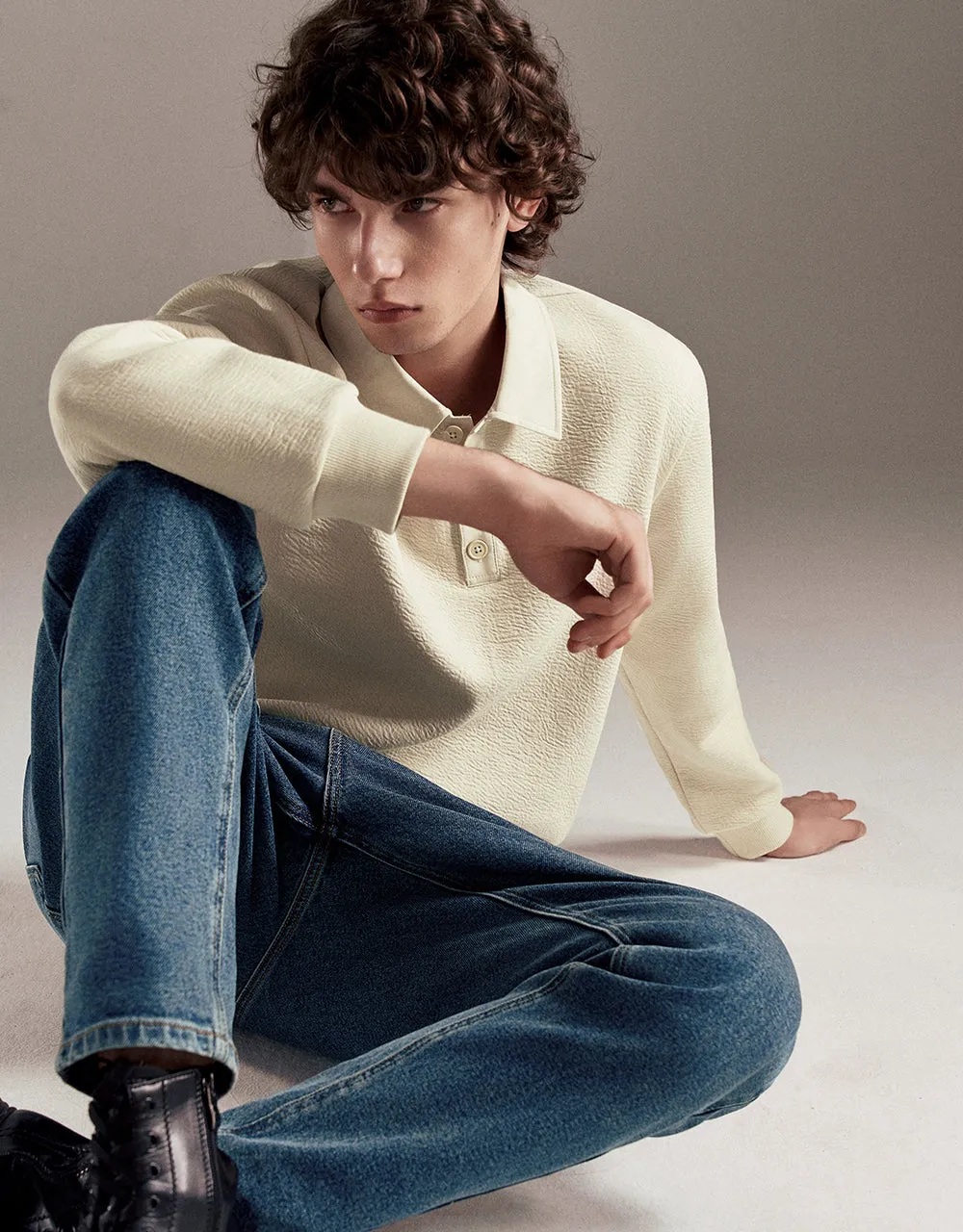 Textured Button Half Placket Polo Shirt sold by Urban Revivo product image thumbnail 5