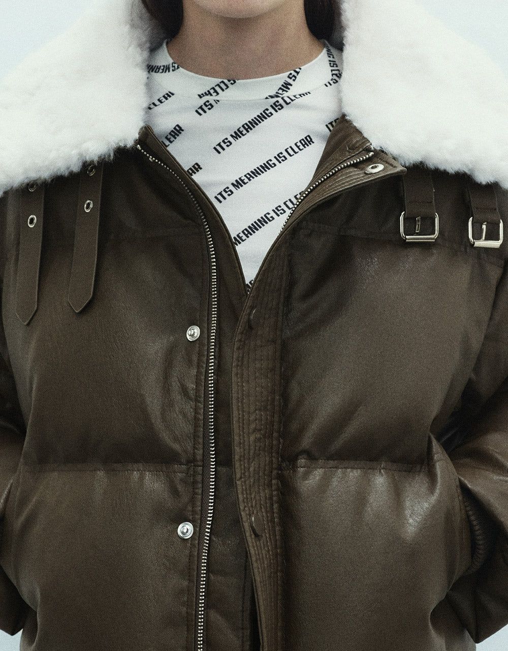 Faux Leather Shearling Lined Down Jacket sold by Urban Revivo product image thumbnail 3