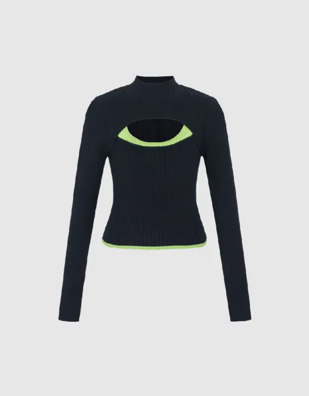 Stand Collar Cut-Out Knitted T-Shirt sold by Urban Revivo