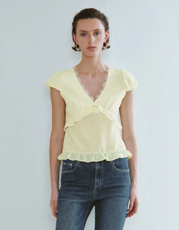 Frill Trim V-Neck Overhead Shirt made by Urban Revivo