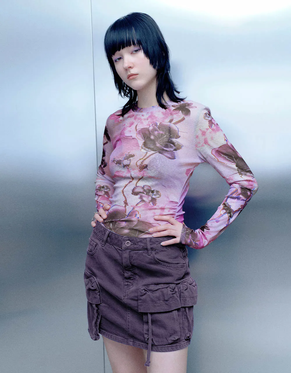 Flower Printed Crew Neck Chiffon T-Shirt sold by Urban Revivo