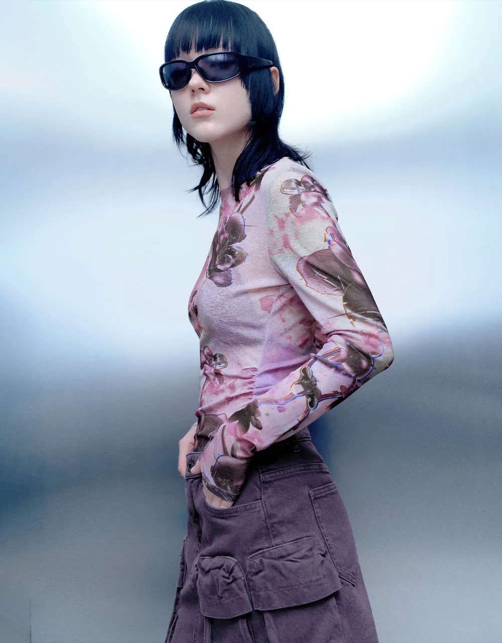 Flower Printed Crew Neck Chiffon T-Shirt sold by Urban Revivo product image thumbnail 3