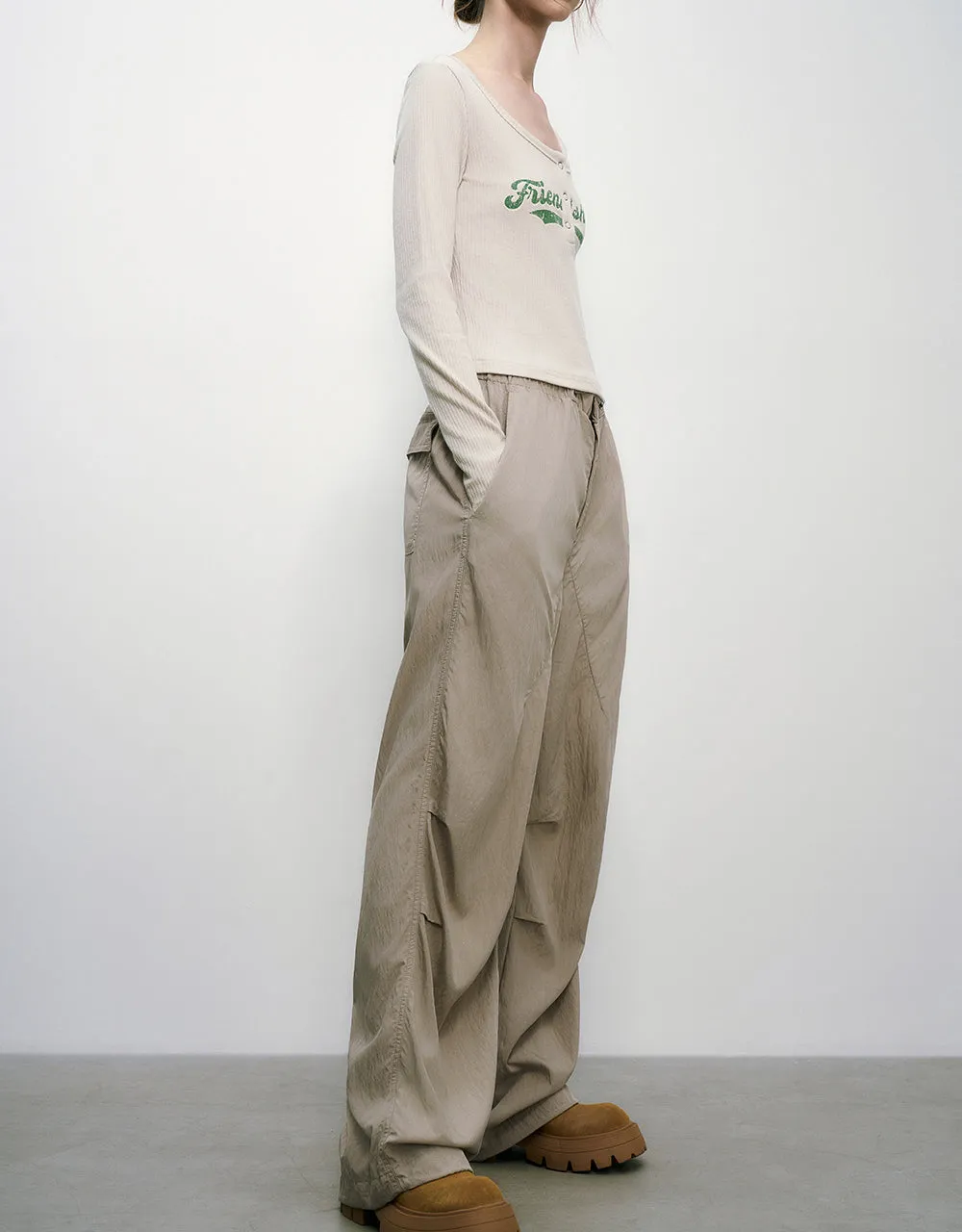 Drawstring Waist Wide-Leg Pants sold by Urban Revivo product image thumbnail 4