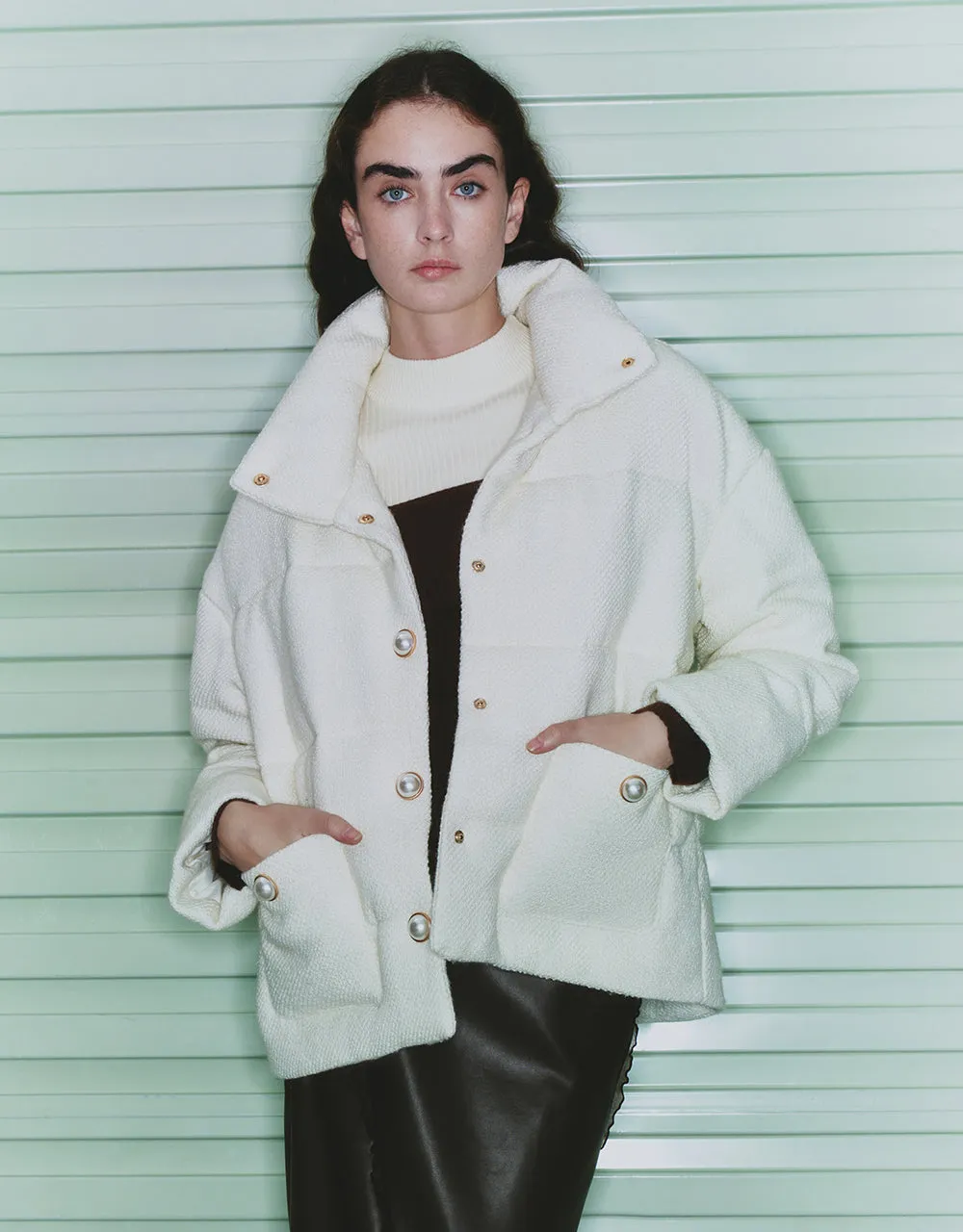 Stand Collar Padded Coat With Pockets sold by Urban Revivo