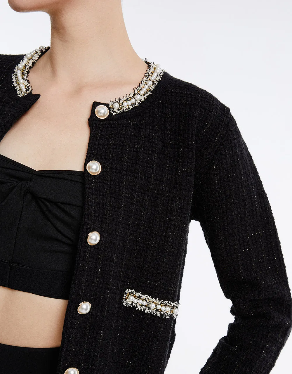Faux Pearl Decor Tweed Knitted Cardigan sold by Urban Revivo product image thumbnail 5