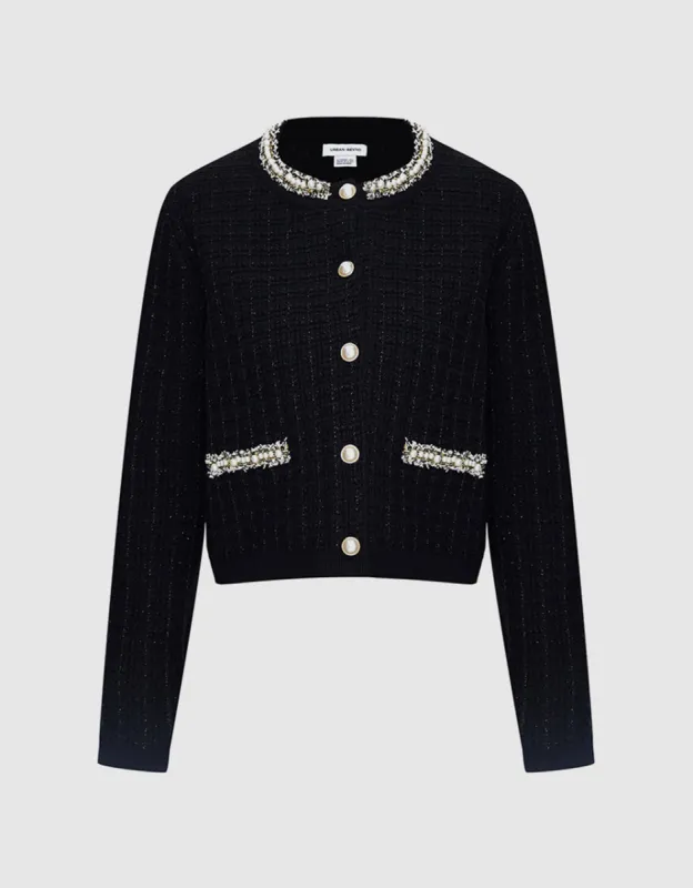 Faux Pearl Decor Tweed Knitted Cardigan sold by Urban Revivo