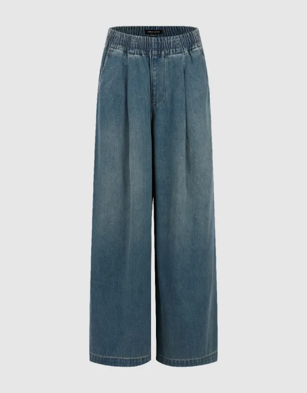 Elastic Waist Wide-Leg Jeans sold by Urban Revivo