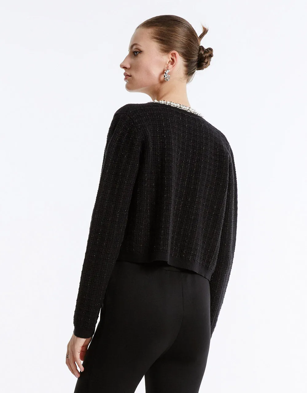 Faux Pearl Decor Tweed Knitted Cardigan sold by Urban Revivo product image thumbnail 4