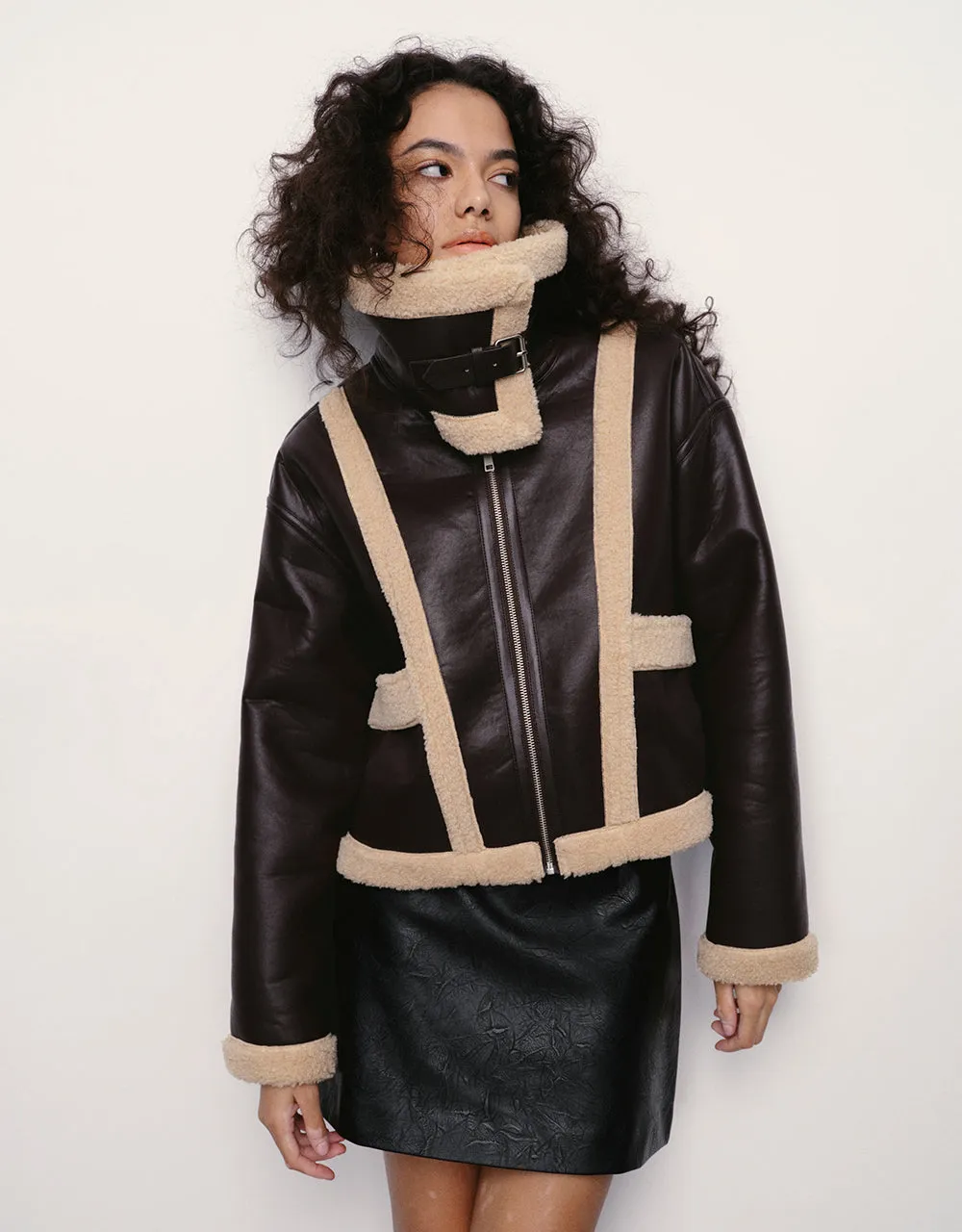 Vegan Leather Jacket With Furry Collar sold by Urban Revivo