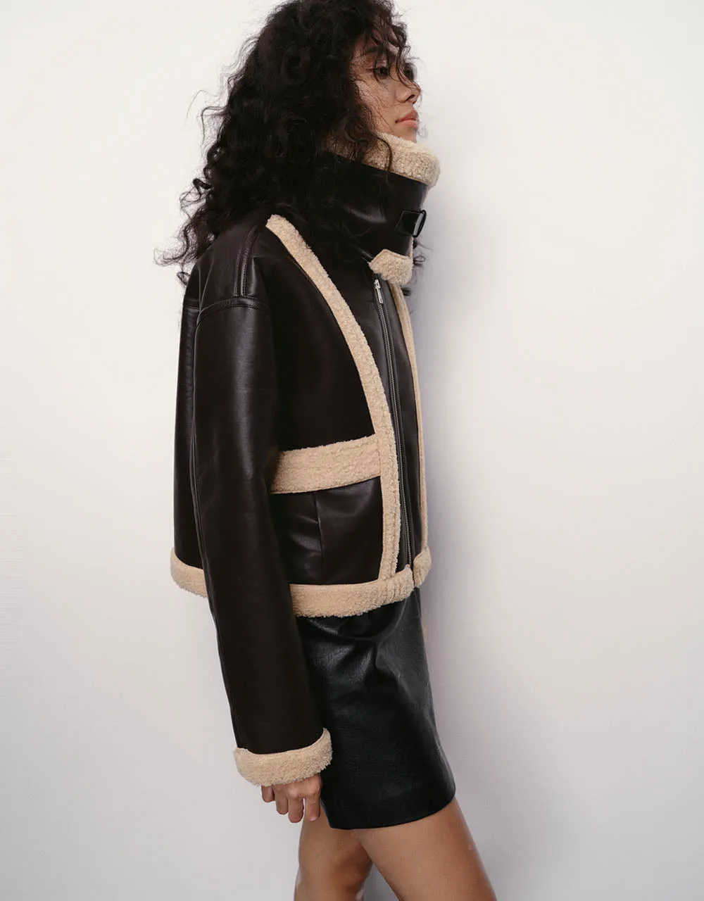 Vegan Leather Jacket With Furry Collar sold by Urban Revivo product image thumbnail 3