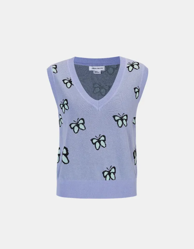 Butterfly Jacquard V Neck Sweater Vest made by Urban Revivo