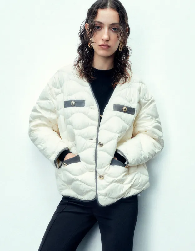 Drop Shoulder Sleeve V-Neck Down Jacket sold by Urban Revivo