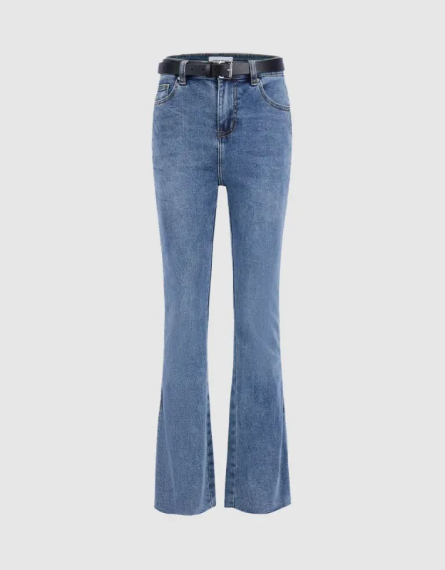 Slit Hem Flare Jeans With Belt sold by Urban Revivo
