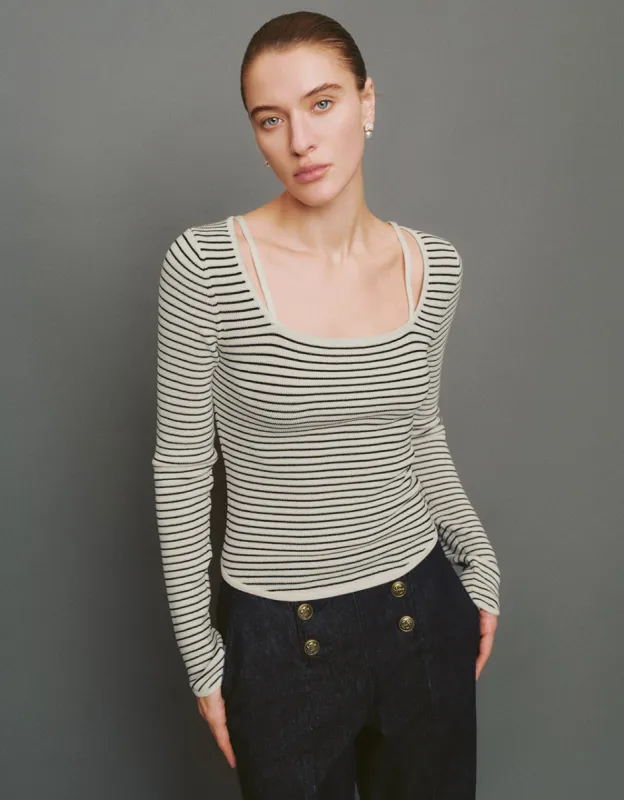 Standard Sleeve Square-cut Collar Knitted T-Shirt sold by Urban Revivo