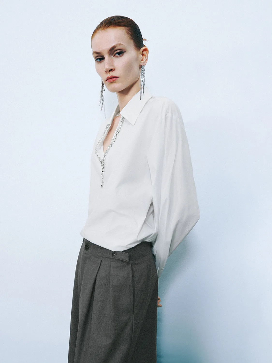 Rhinestone Décor Collared Neck Blouse sold by Urban Revivo product image thumbnail 3