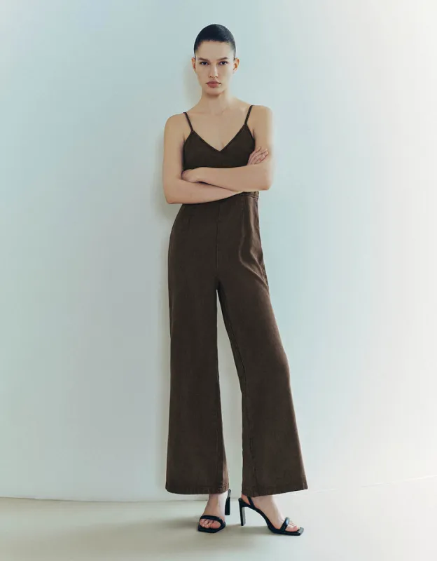 Sleeveless V-Neck Denim Jumpsuit sold by Urban Revivo