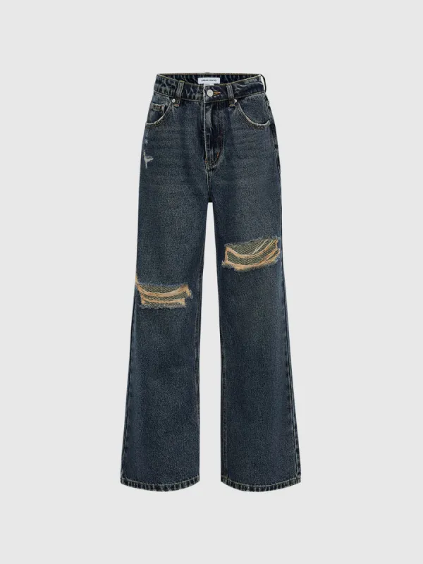 Ripped Wide-Leg Jeans sold by Urban Revivo
