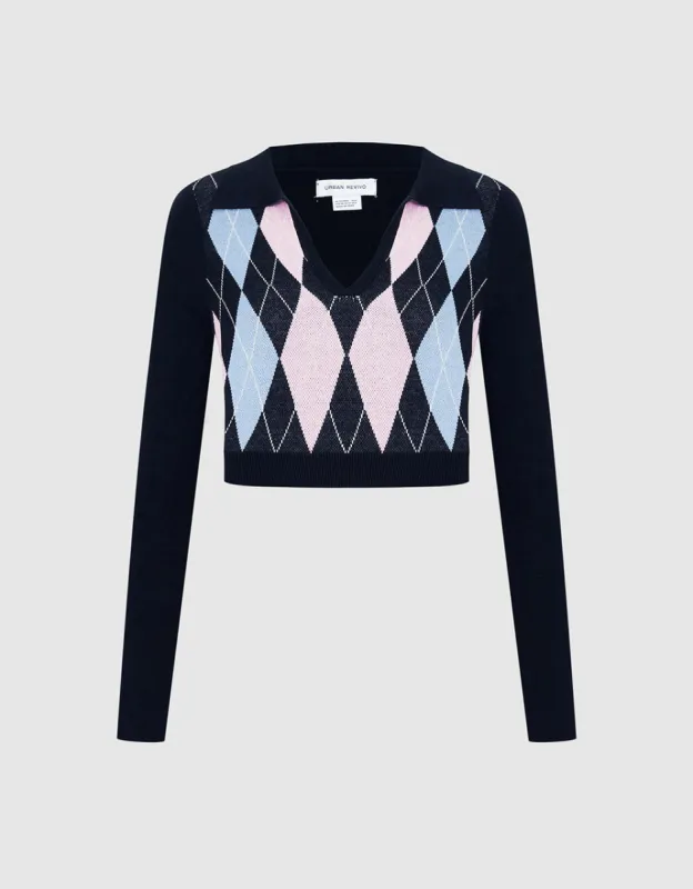 Argyle Crop Sweater sold by Urban Revivo