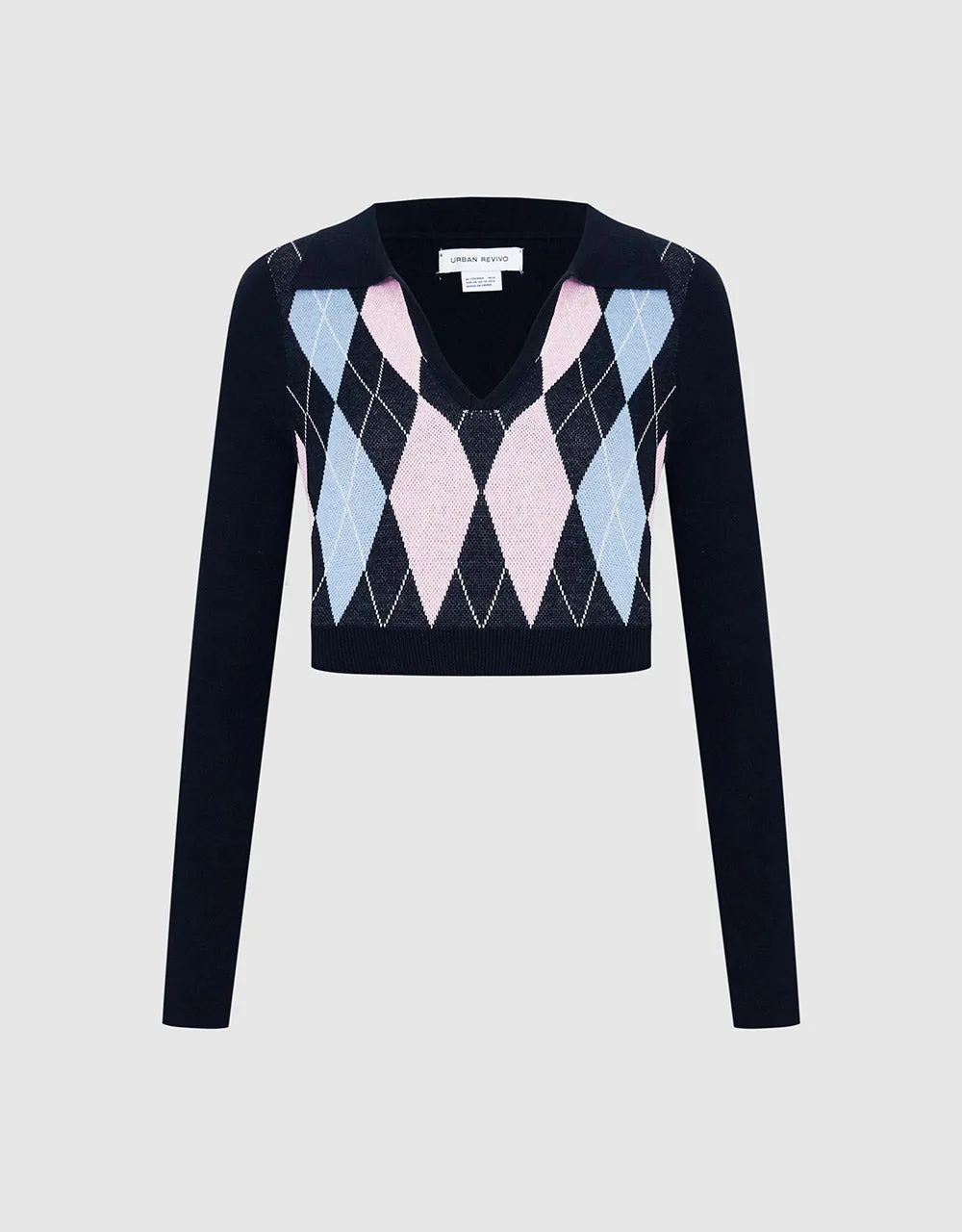 Argyle Crop Sweater sold by Urban Revivo