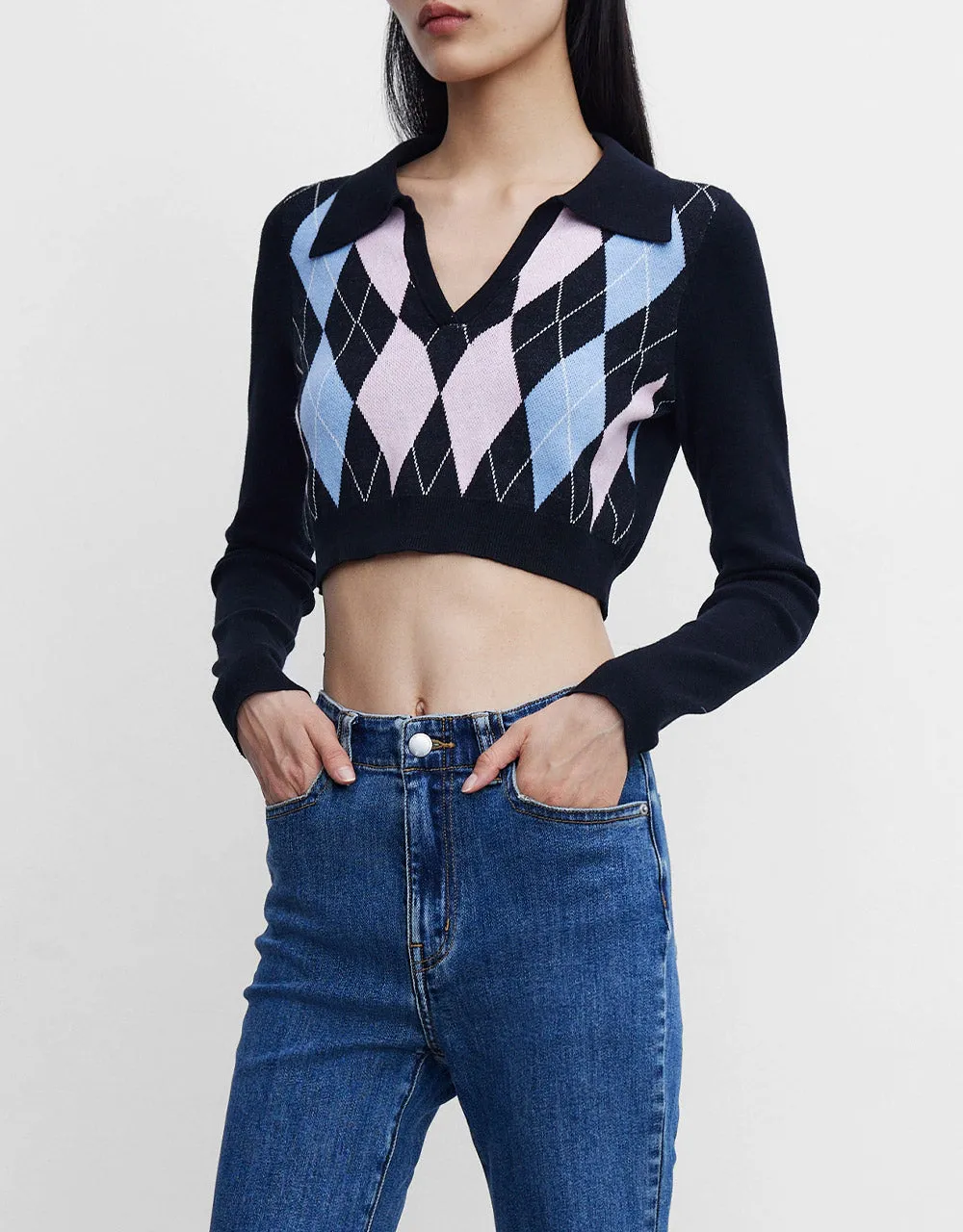Argyle Crop Sweater sold by Urban Revivo product image thumbnail 4