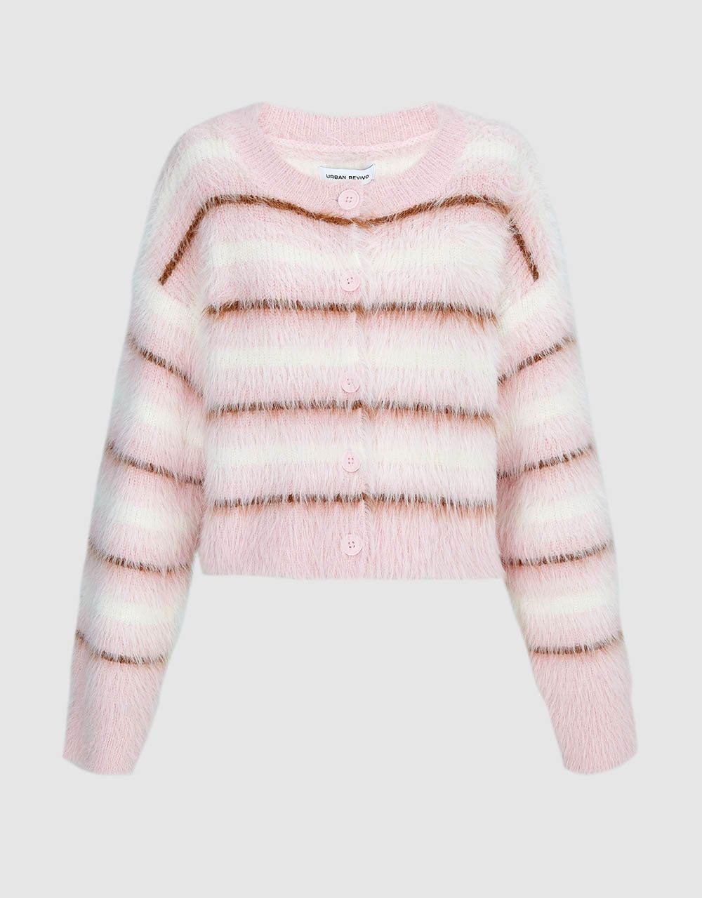 Furry Striped Knitted Cardigan sold by Urban Revivo