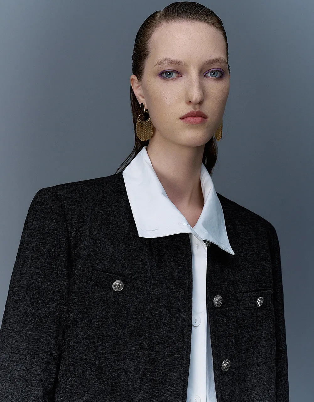 Square Button Crew Neck Denim Jacket sold by Urban Revivo product image thumbnail 5