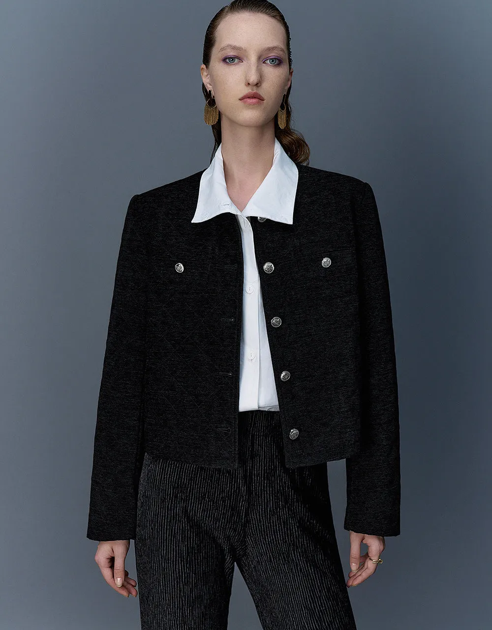 Square Button Crew Neck Denim Jacket sold by Urban Revivo