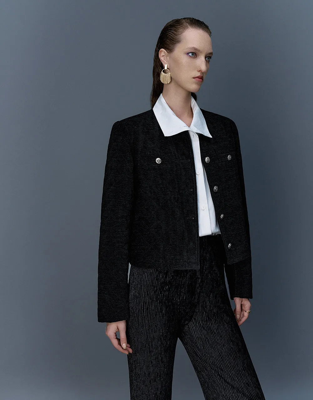 Square Button Crew Neck Denim Jacket sold by Urban Revivo product image thumbnail 3