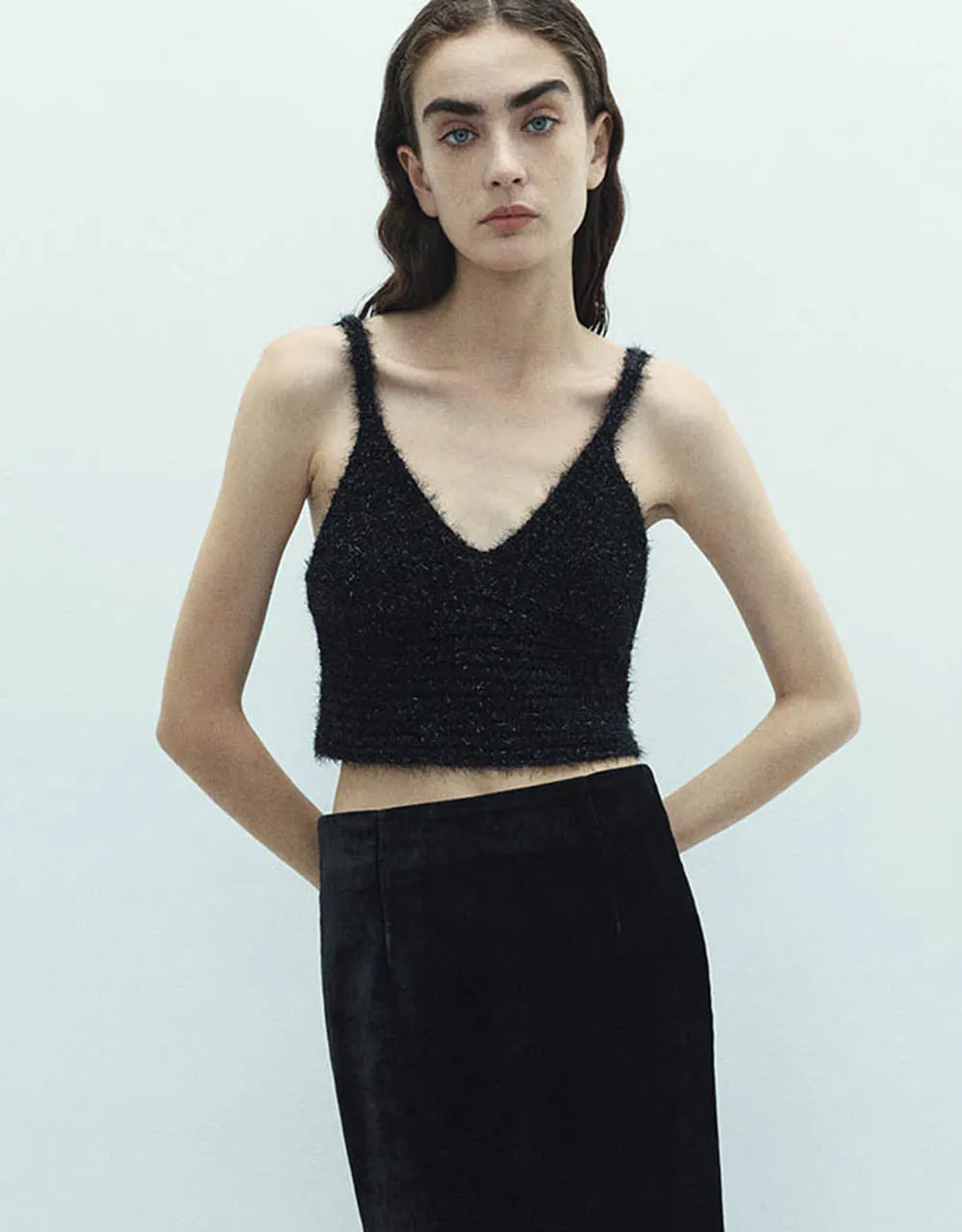 Tweed V-Neck Knitted Tank Top sold by Urban Revivo