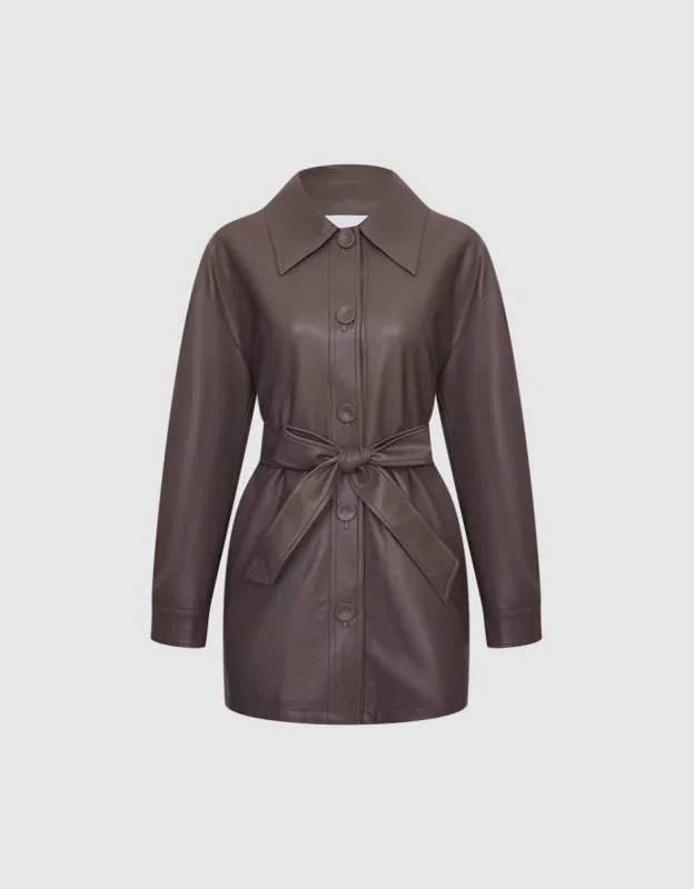 Faux Leather Belted Jacket sold by Urban Revivo
