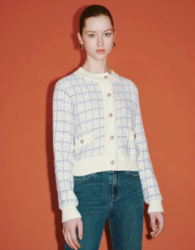 Plaid Crew Neck Knitted Cardigan sold by Urban Revivo