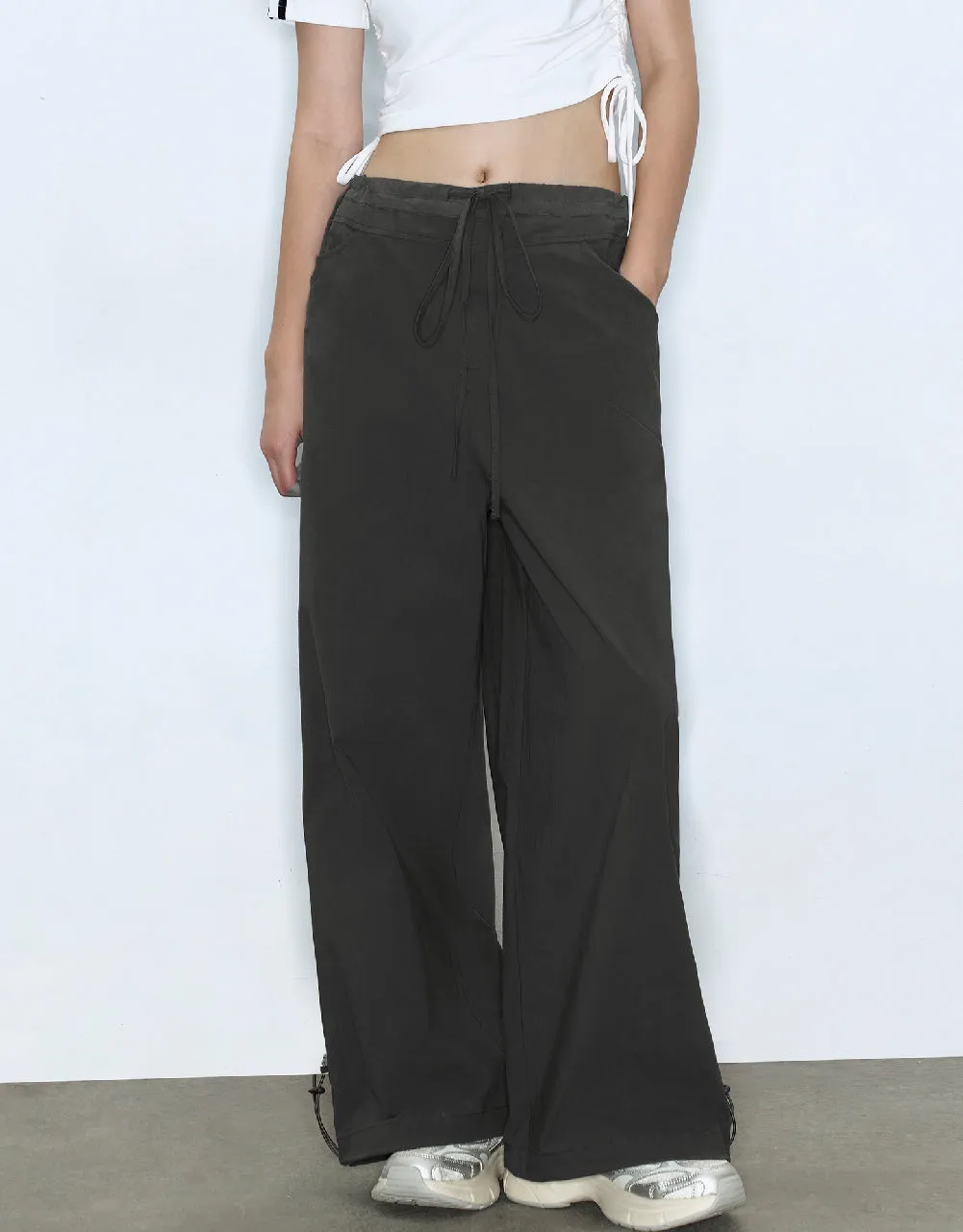 Drawstring Waist Wide-Leg Pants sold by Urban Revivo product image thumbnail 4