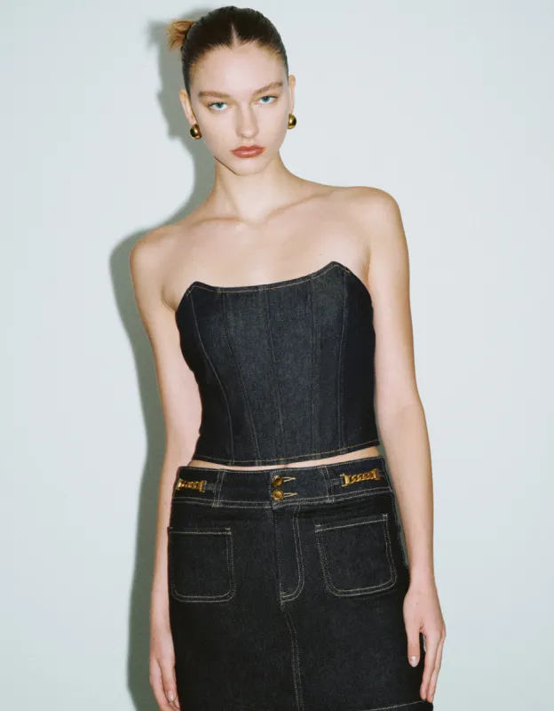 Denim Tube Top sold by Urban Revivo