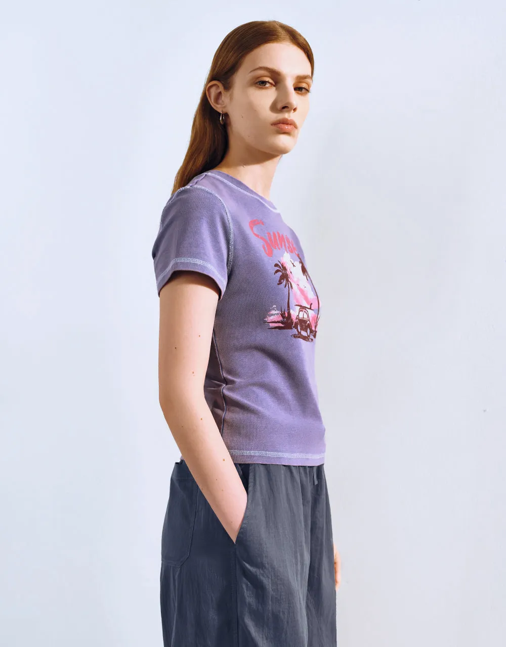 Printed Crew Neck Skinny T-Shirt sold by Urban Revivo product image thumbnail 3