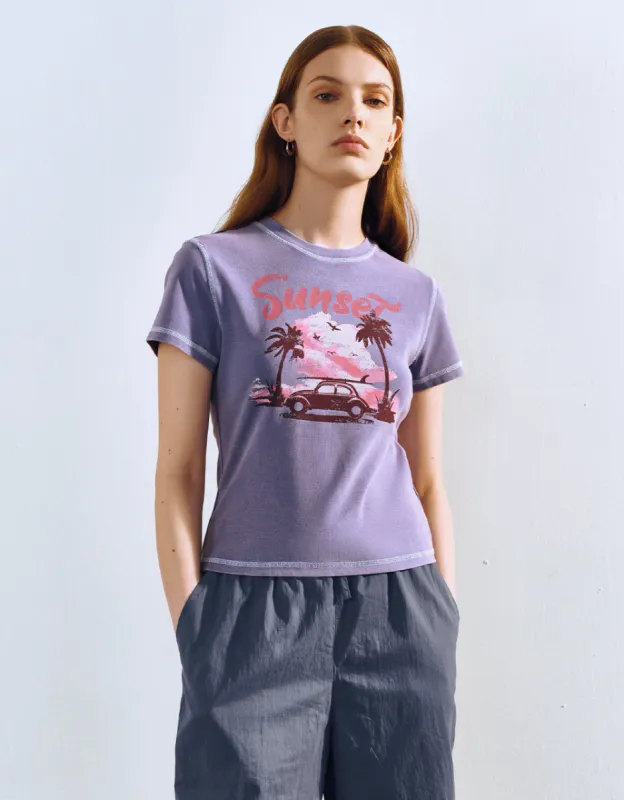 Printed Crew Neck Skinny T-Shirt sold by Urban Revivo