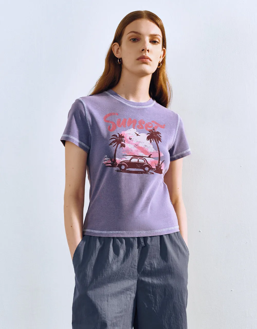Printed Crew Neck Skinny T-Shirt sold by Urban Revivo