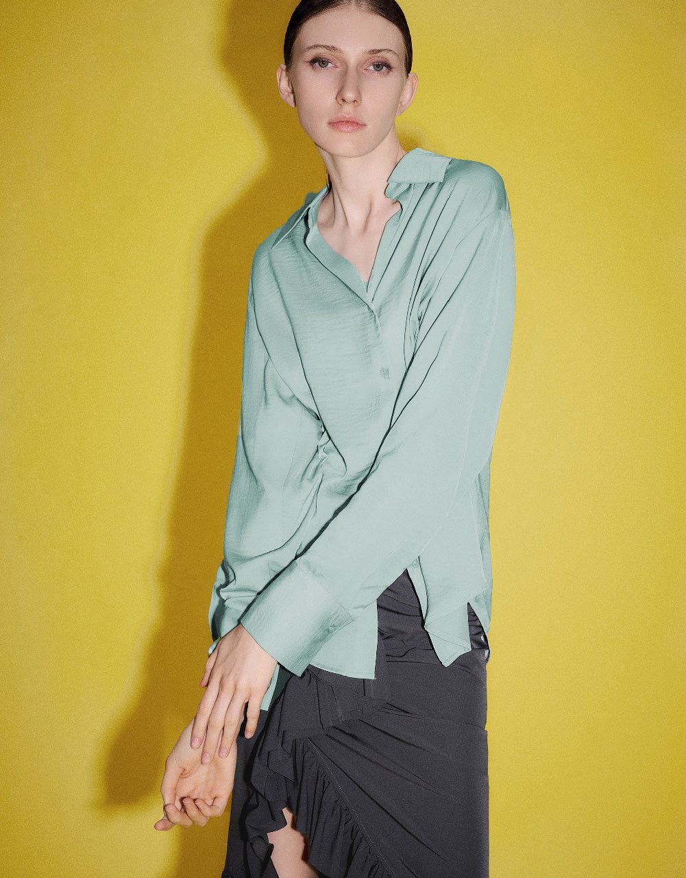 Button Up Stand Collar Shirt sold by Urban Revivo product image thumbnail 3