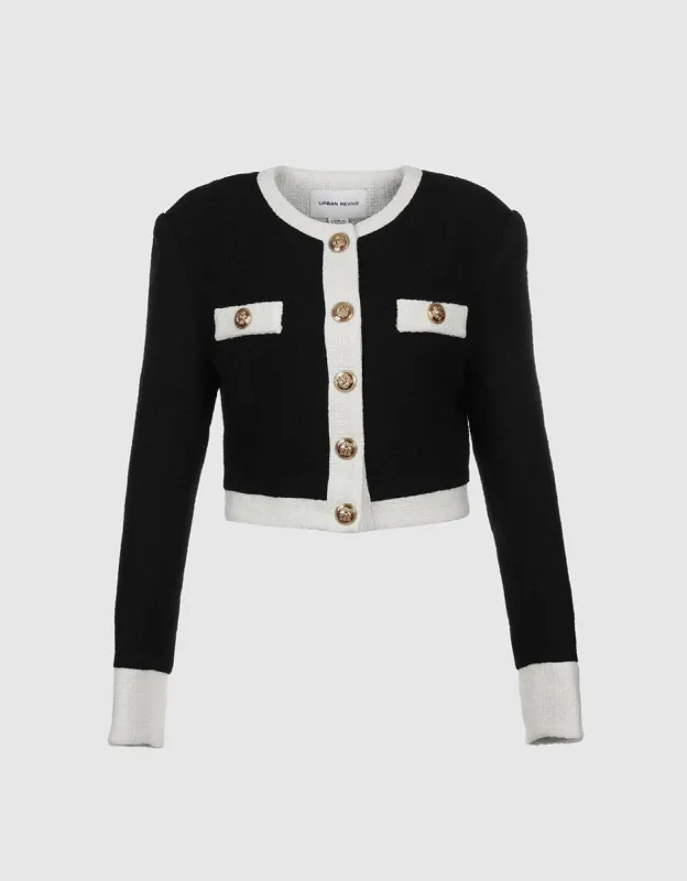 Contrast Trim Tweed Cardigan sold by Urban Revivo