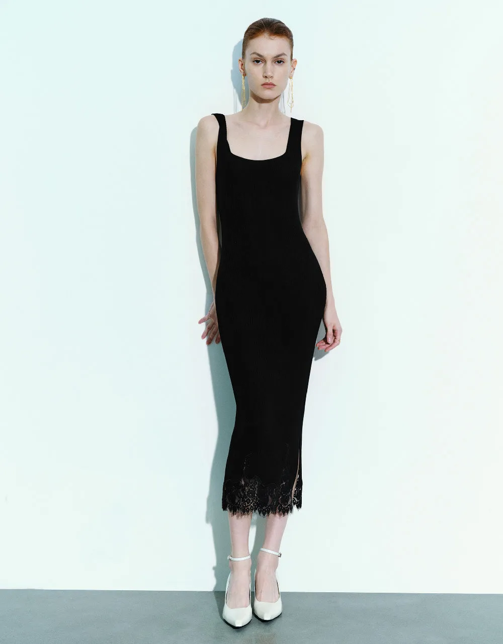 Sleeveless Lace Hem Knitted Dress sold by Urban Revivo