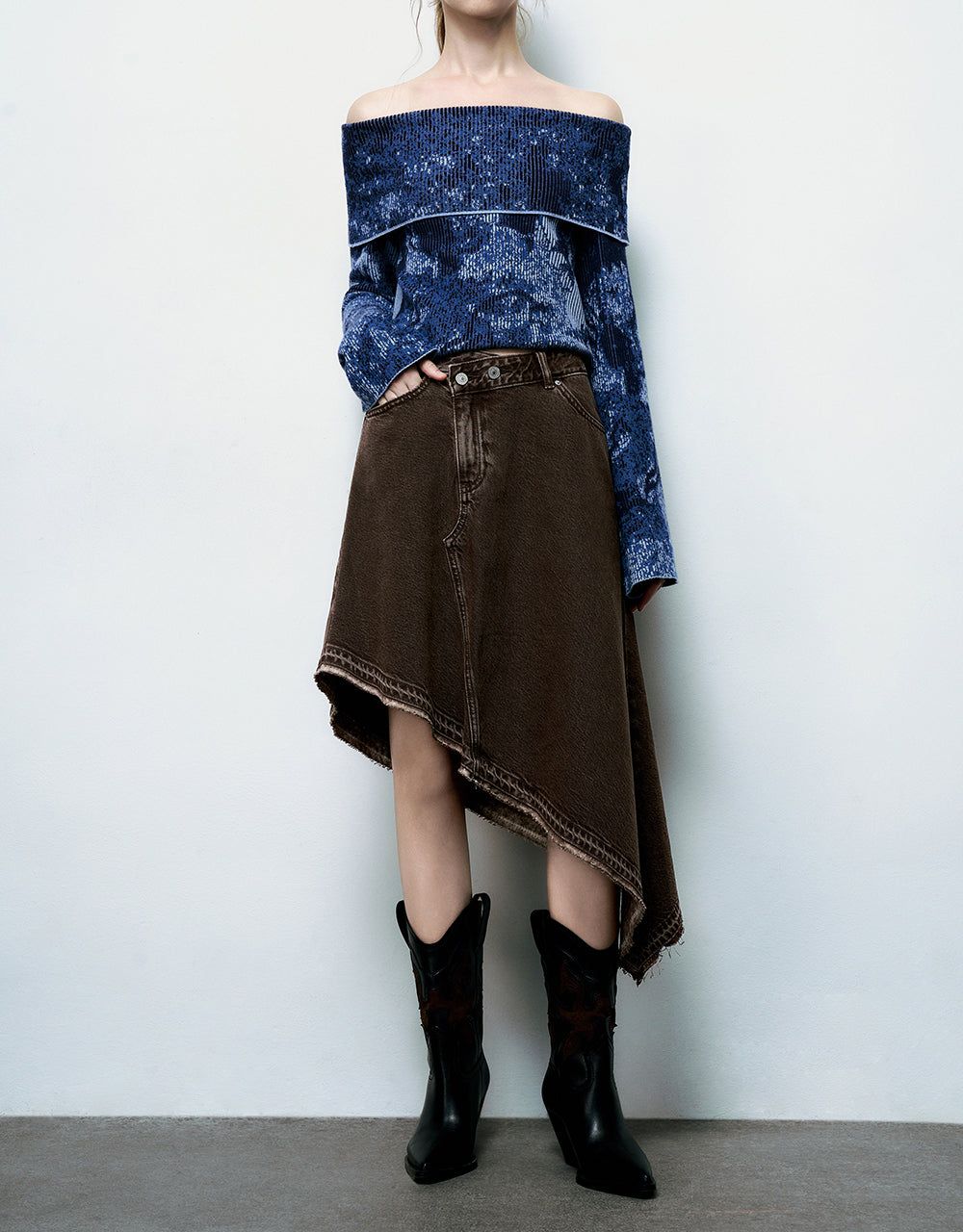 Asymmetric A-Line Denim Skirt sold by Urban Revivo product image thumbnail 2