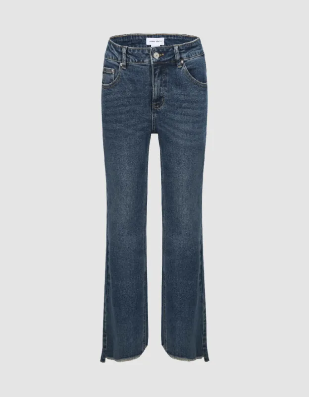 Split Hem Straight Jeans sold by Urban Revivo