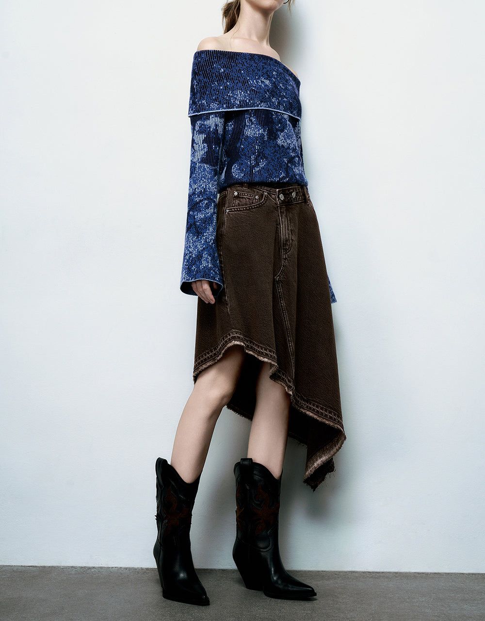 Asymmetric A-Line Denim Skirt sold by Urban Revivo product image thumbnail 4